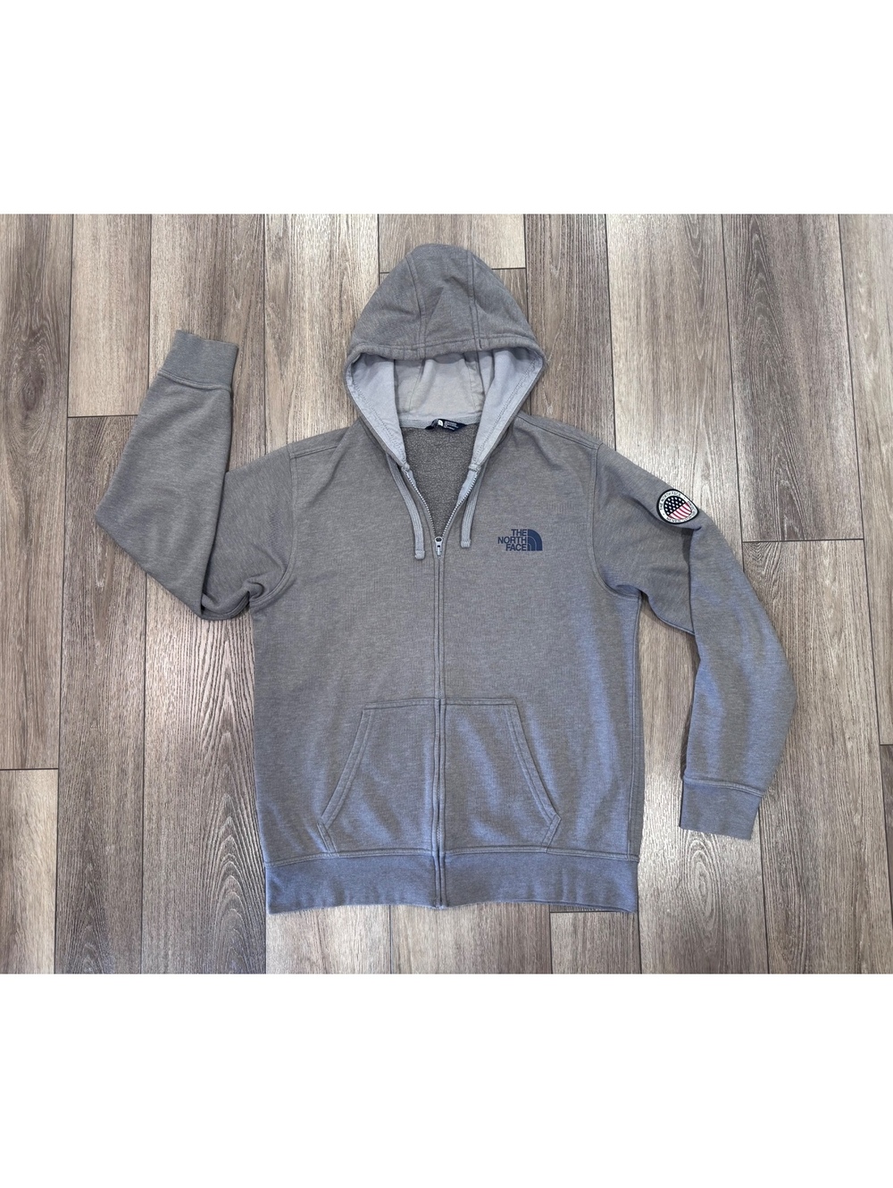 The North Face Gray Full Zip Hoodie with USA Flag Patch